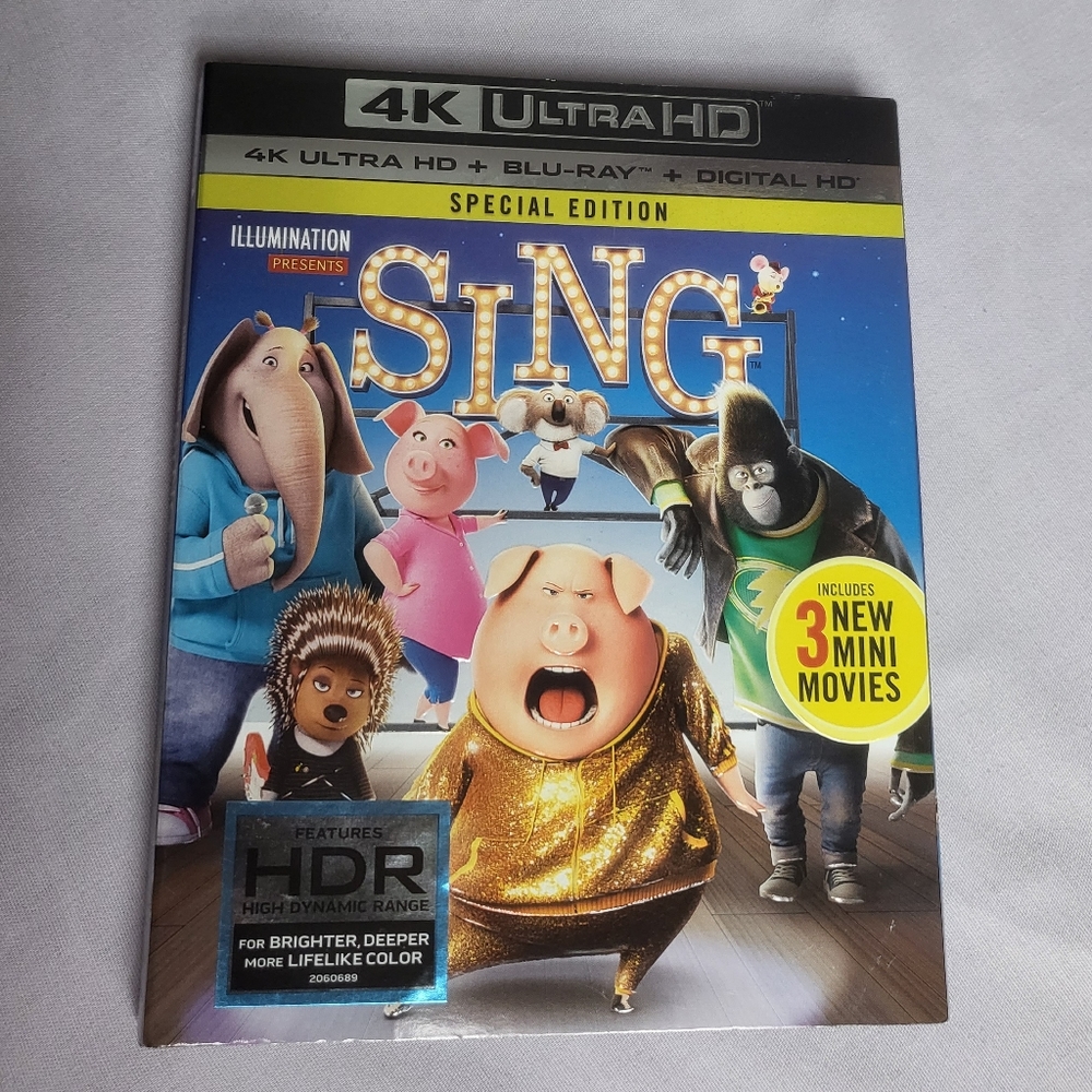Sing 4K Ultra HD + Blu-Ray Special Edition movie set EUC 2016